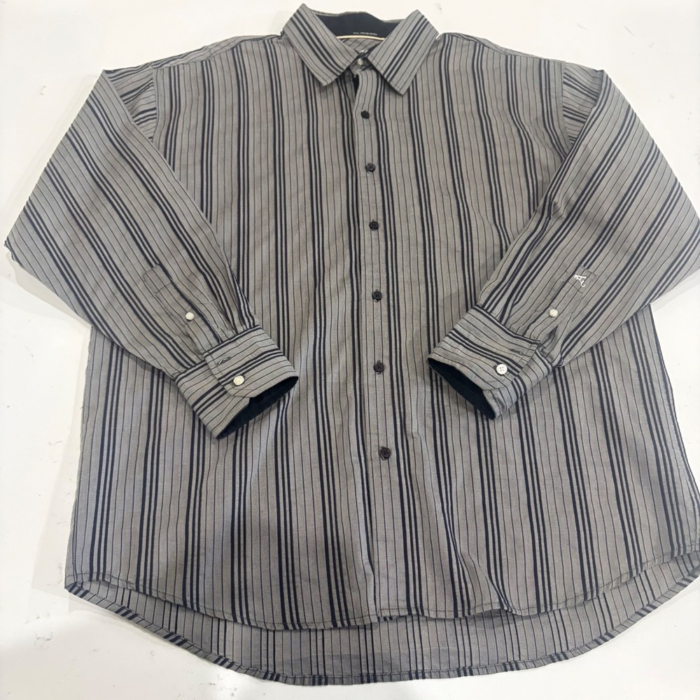 Attitude‎ Mens 4XLT Grey Black Vertical Striped Textured Button Down Shirt Tall